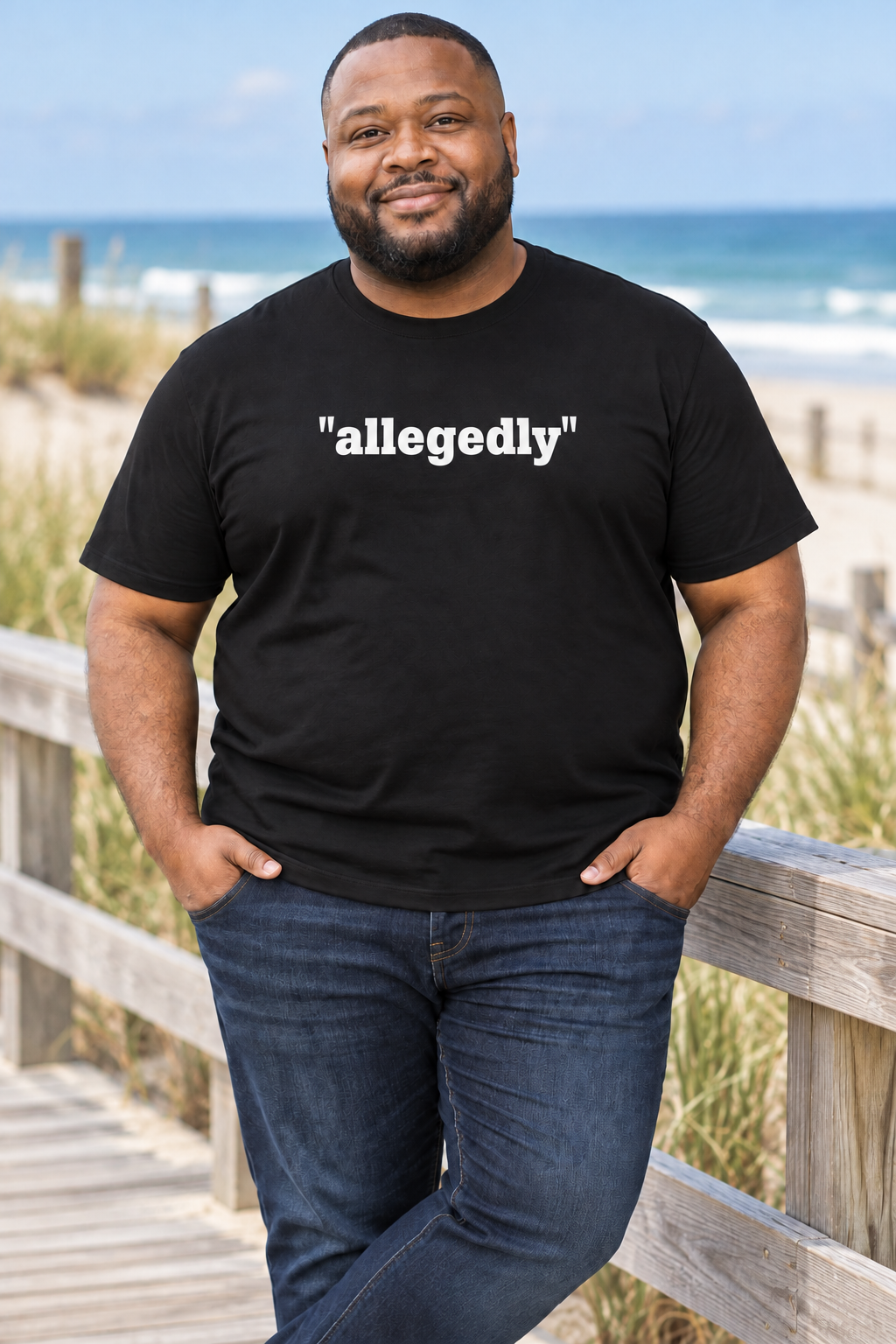 'ALLEGEDLY' Funny Quote T-Shirt – Black Minimalist Sarcastic Tee