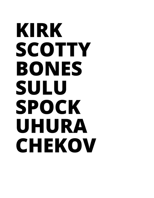 Kirk, Scotty, Bones, Sulu, Spock, Uhura, and Chekov T-shirt