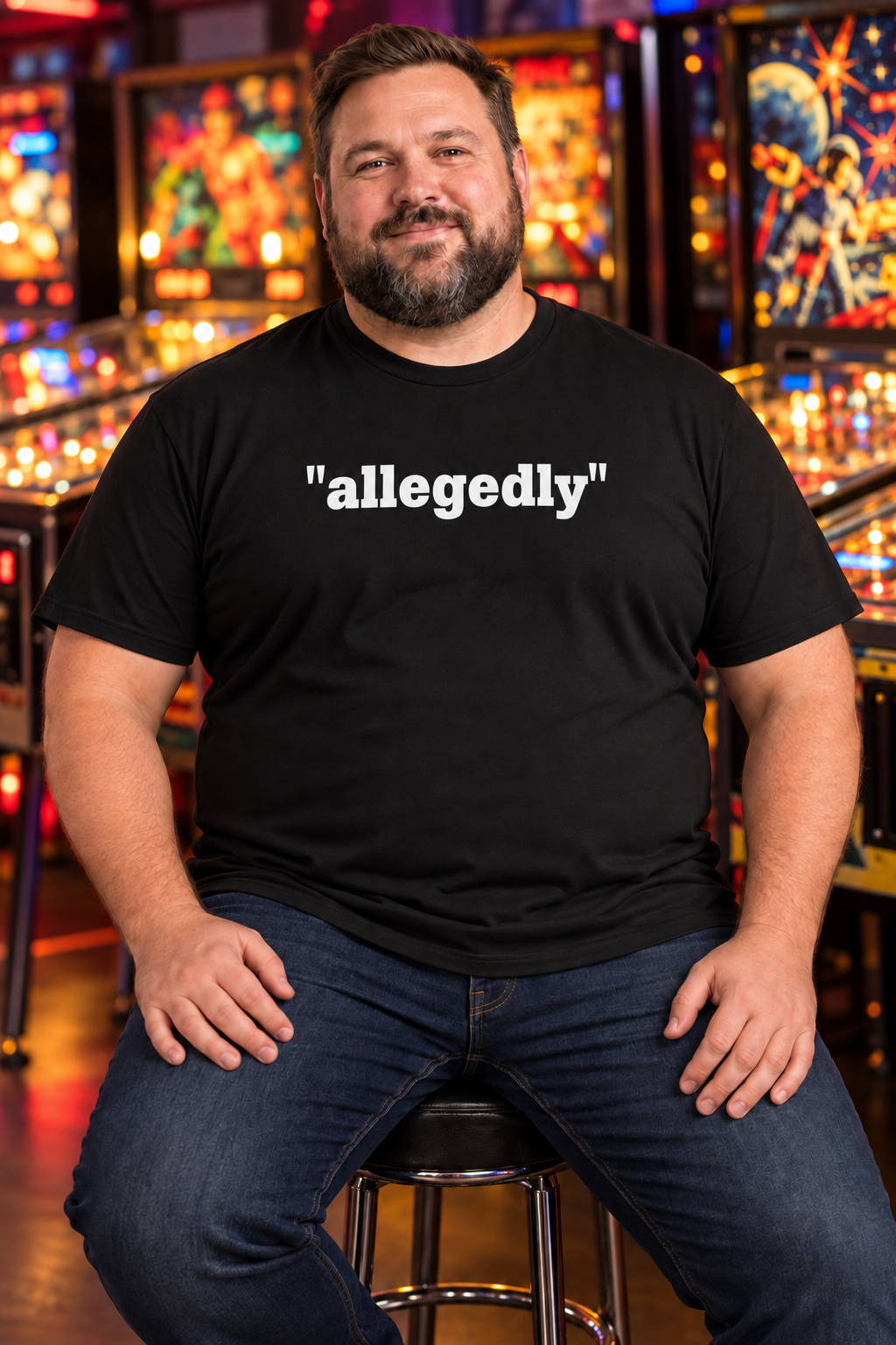 'ALLEGEDLY' Funny Quote T-Shirt – Black Minimalist Sarcastic Tee