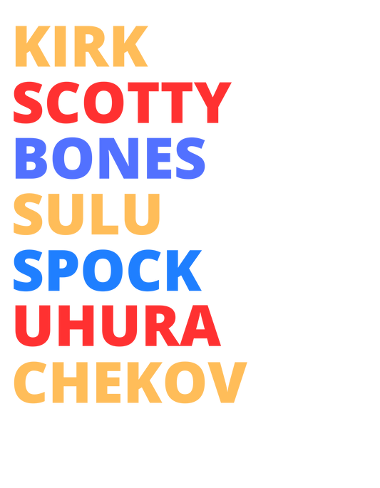 Kirk, Bones, Spock, and More in Matching Colored Text