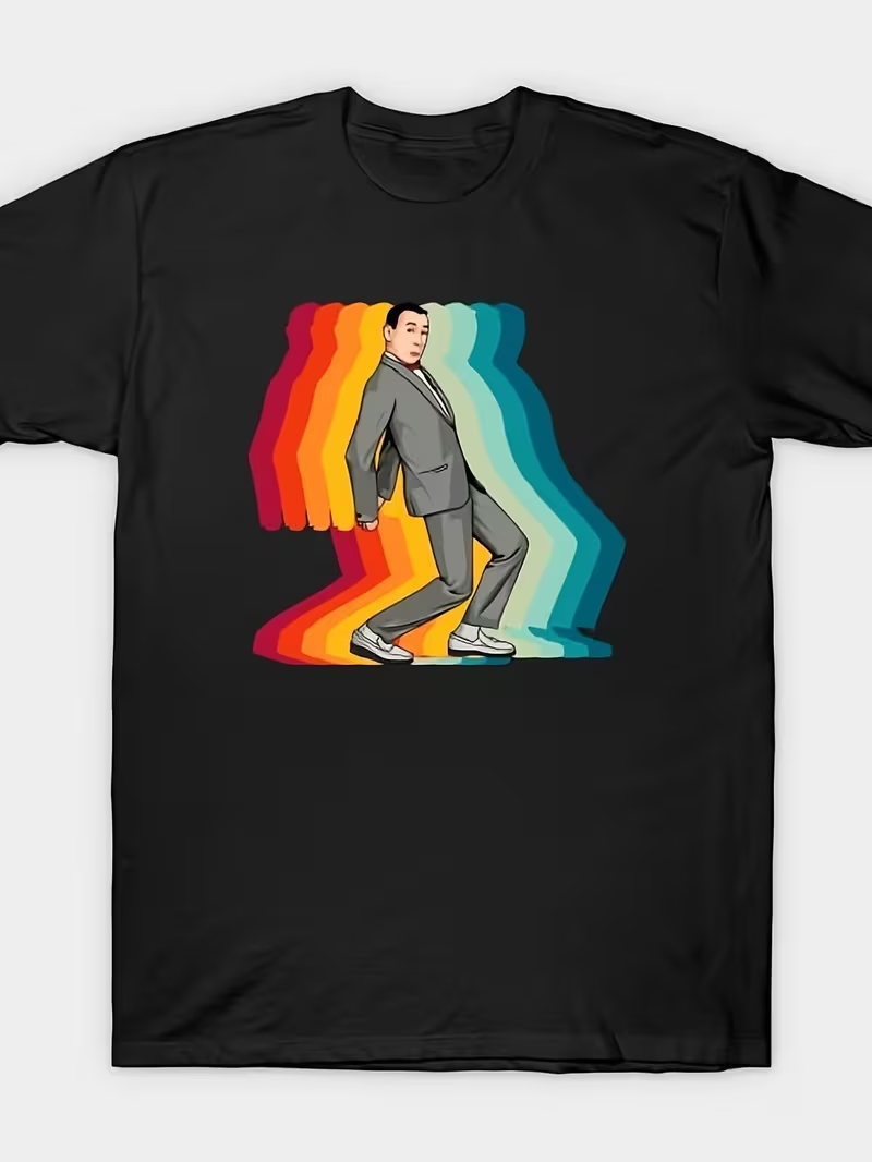 Pee-wee Herman 'Tequila' Dance Rainbow Aura Graphic T-Shirt – Retro Comedy Fan Tee